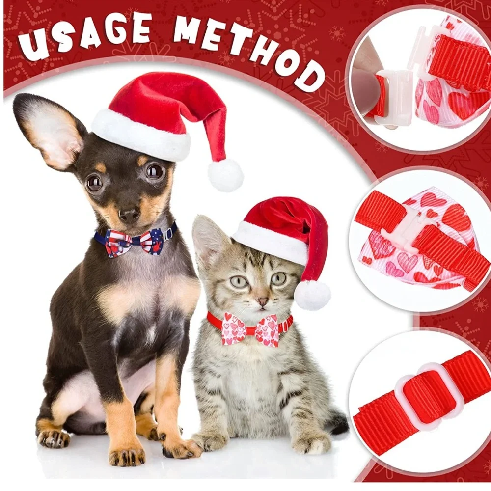 Bow Tie Collars 4 Holiday Pieces Dogs Cats Christmas Valentine St Patty July 4th - Picture 5 of 15